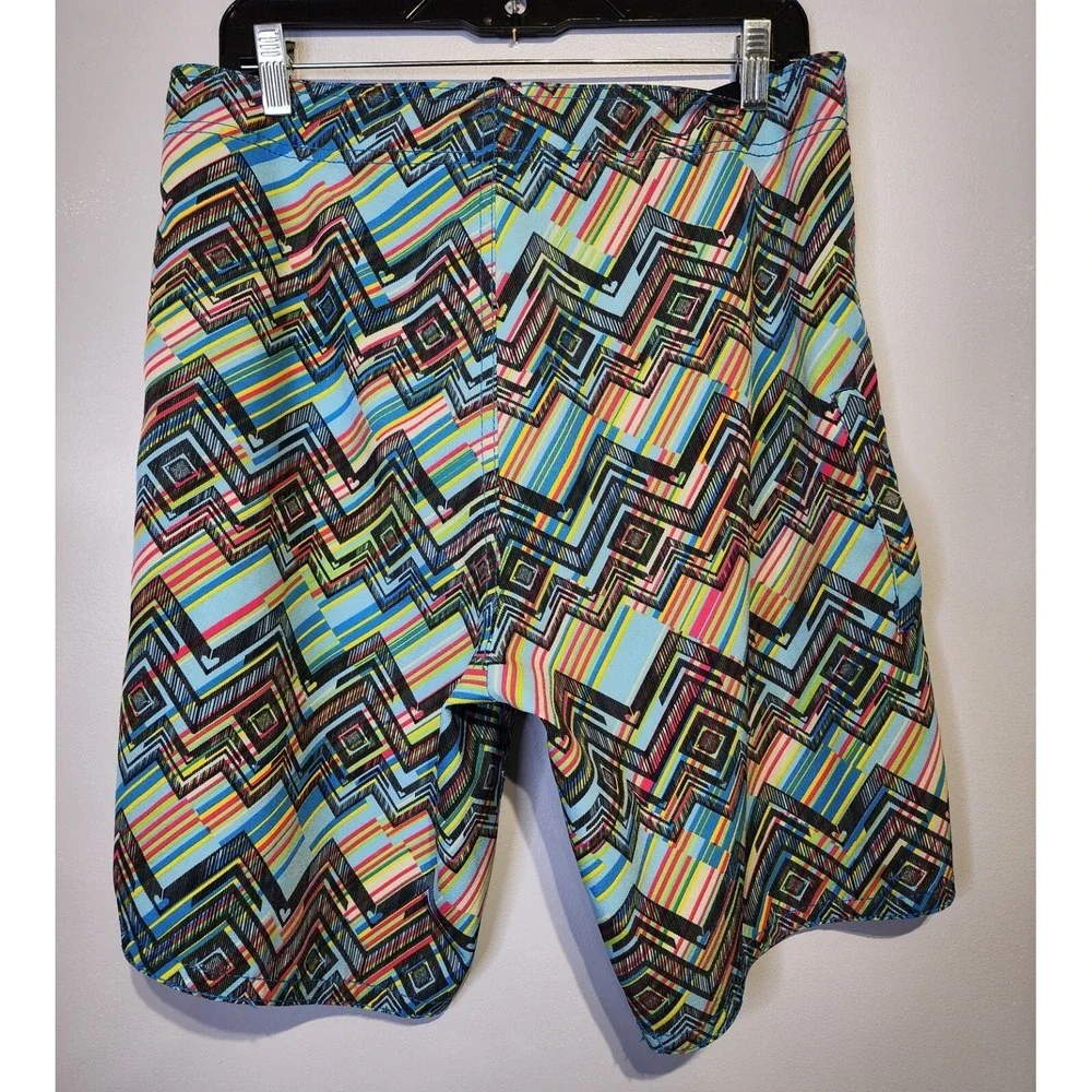Pacific Surf By Exist Men Medium Multicolor Chevron Swim Drawstring Board Shorts